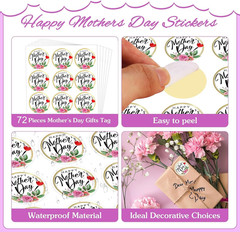 72PCS Happy Mother’S Day Labels Stickers – 1.5″ Floral Mothers Day Gift Tags Wat