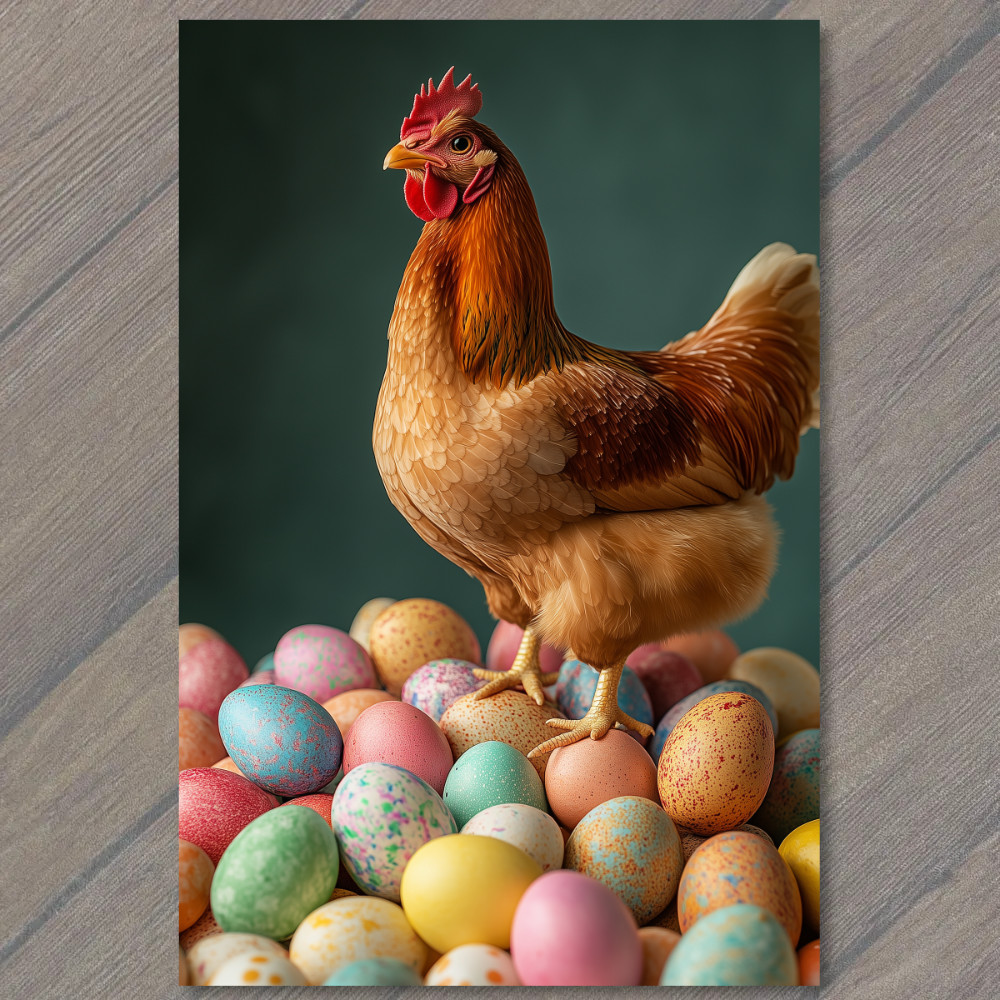 STICKER Rooster Chicken Standing Easter Eggs Colorful Festive Spring Farmyard