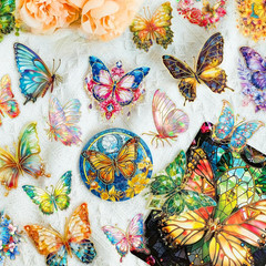 Holographic Gold Foil Butterfly Stickers – 30Pcs Transparent Aesthetic Colorful