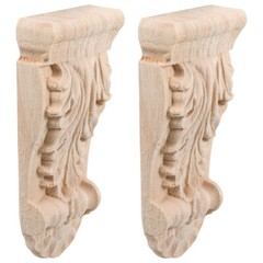 2Pcs Decorative Wooden Carved Applique Corner Moulding Trim for Home Decor