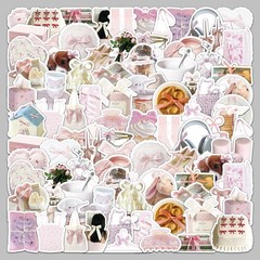 50Pcs Bowknot INS Stickers – Pink White Girly Aesthetic Decor for Journal – Wate