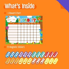 Magnetic Reward Chart, Dry Erase Task Board-One Chart & 72 Magnetic Reward Ma…