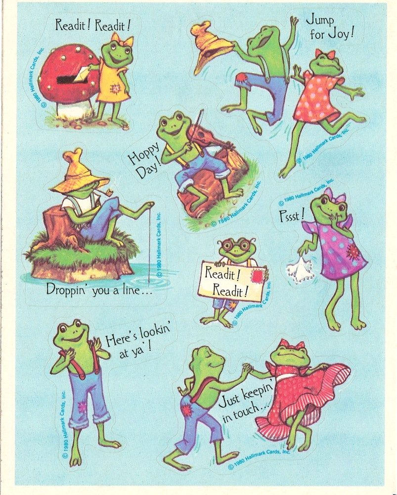 Vintage Hallmark Frogs Sticker sheet 1980 VG condition