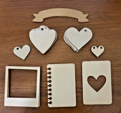 Wood embellishments- houses cameras words polaroid frames bubbles hearts crafts