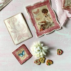 20pc Shabby Chic Junk Journal Making Kit, Handmade Ephemera, Cards, Lace Pockets