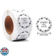 CHIMNE 1000PCS Baked with Love Stickers, 1 Inch Round White Heart Kraft Paper