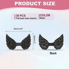 30Pcs Angel Wings for Crafts, Glitter Mini Angel Wings Ornament, Black