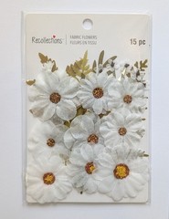 White Pressed Fabric Flowers Scrapbooking Embellishments By Recollections