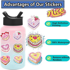 50Pcs Cartoon Heart Shaped Cake Stickers Kawaii Love Aesthetic Vinyl Waterproof