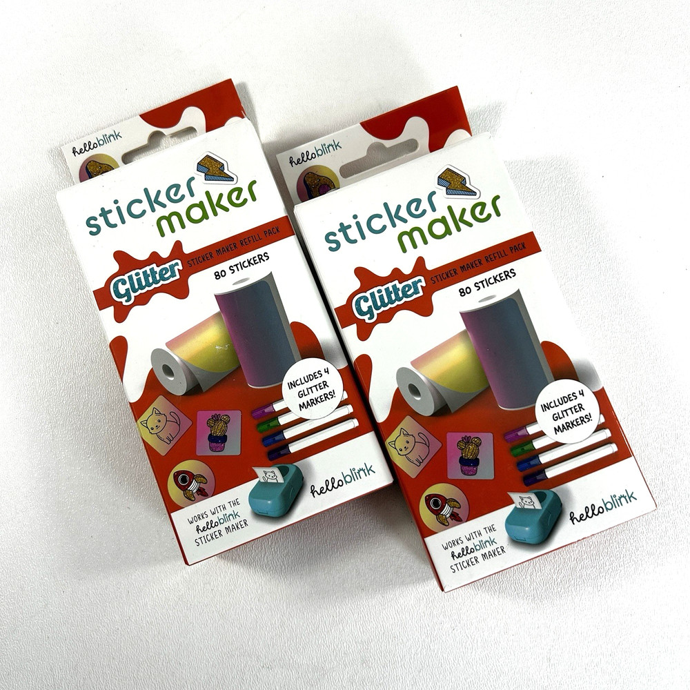 Hello Blink Sticker Maker LOT OF 2 Refill Pack with 80 Glitter Stickers Children