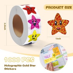 1000Pcs Smiley Face Star Stickers – 1 Inch Self-Adhesive Glitter Foil Sticker…