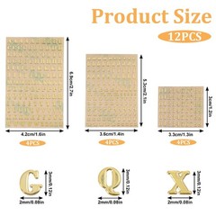 12 Sheets 3mm Small Letter Stickers, 3D Self-Adhesive Gold Mini
