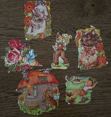 Vintage Embossed Gummed Sticker Seals Lot Cats Dogs Flowers Fairy Tale Germany
