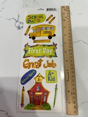 Miss Elizbeth’s 2-Sided Value School Day Stickers Crayons Bus Globe Scrapbooking
