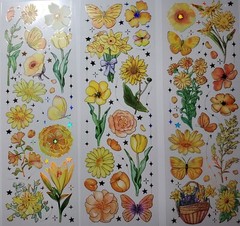 Orange & Yellow Floral stickers with holographic gold accents. 3 sheets. You cut