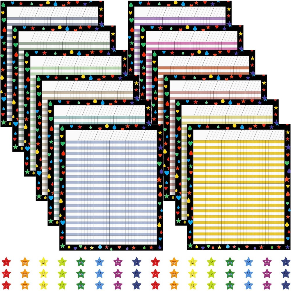 12 Pcs 17″x 22″ Incentive Chart Multicolor Laminated Dry Erase Reward Chores …