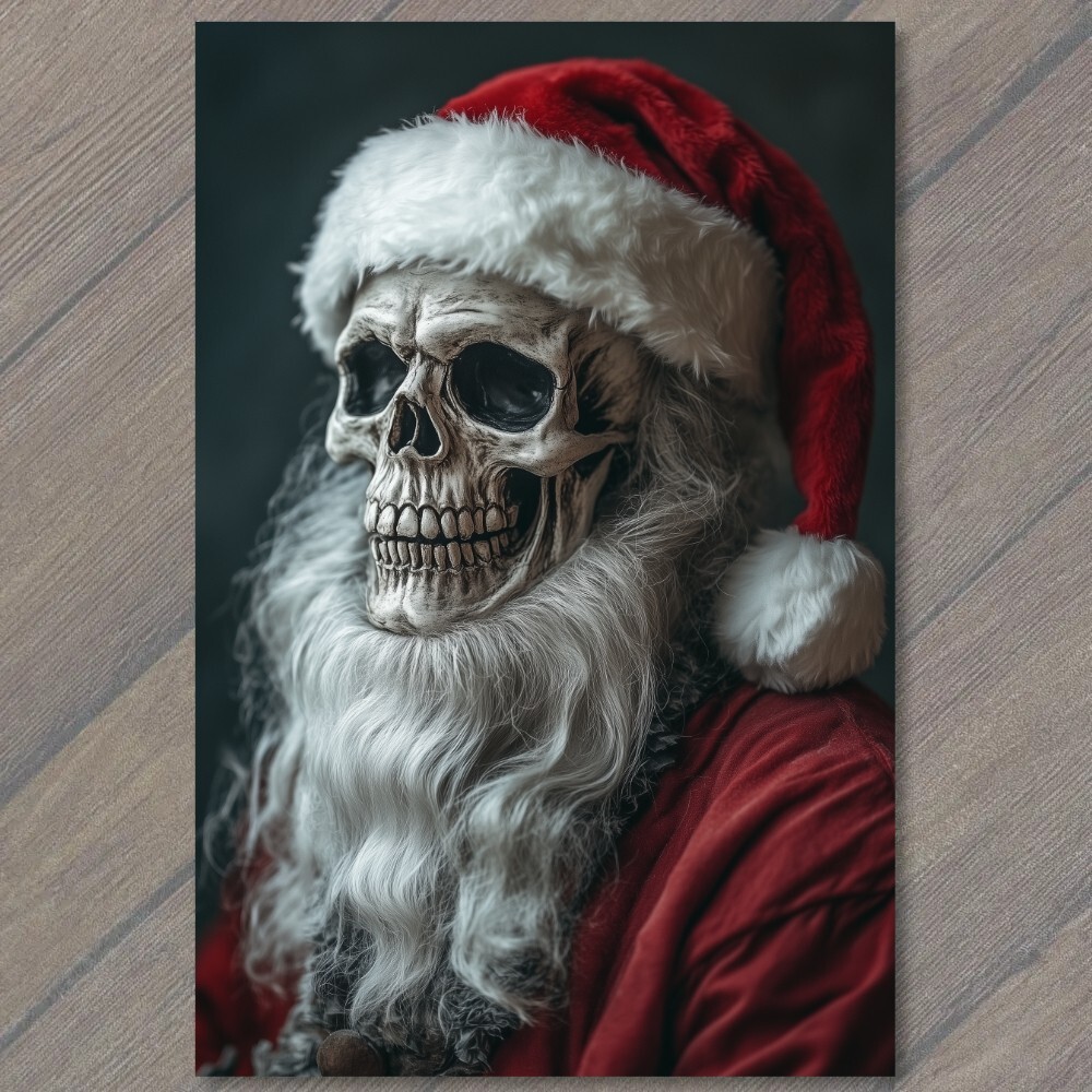 STICKER Skeleton Santa Claus Beard Red Hat Creepy Grim Christmas Horror Xmas