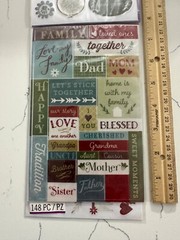 Sticko Autocollant Family Icons & Words Flip Pack 148PC Letters Banners Phrases