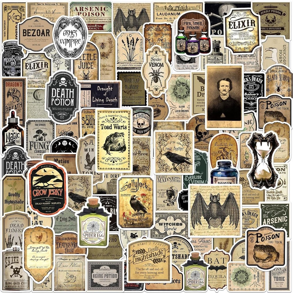 JUNEBRUSHS 324 Pcs Potion Labels Scrapbook Stickers, Vintage Gothic Aesthetic…