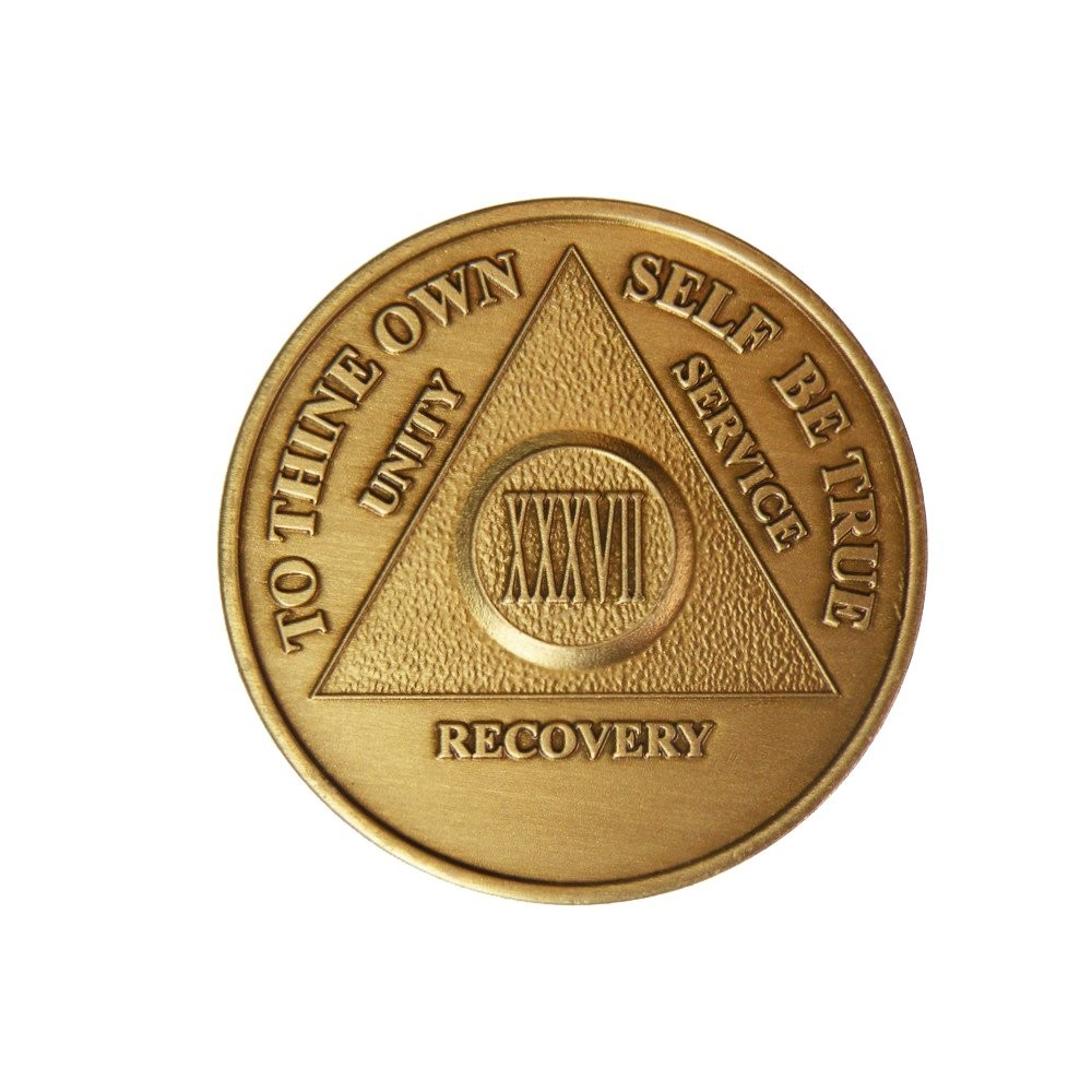 37 Year AA Medallion Traditional Bronze Raised Center Sobriety Token Chip