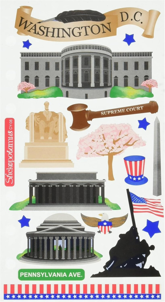 Washington DC Lincoln Jefferson Iwo Jima Memorial Supreme Court Sticko stickers