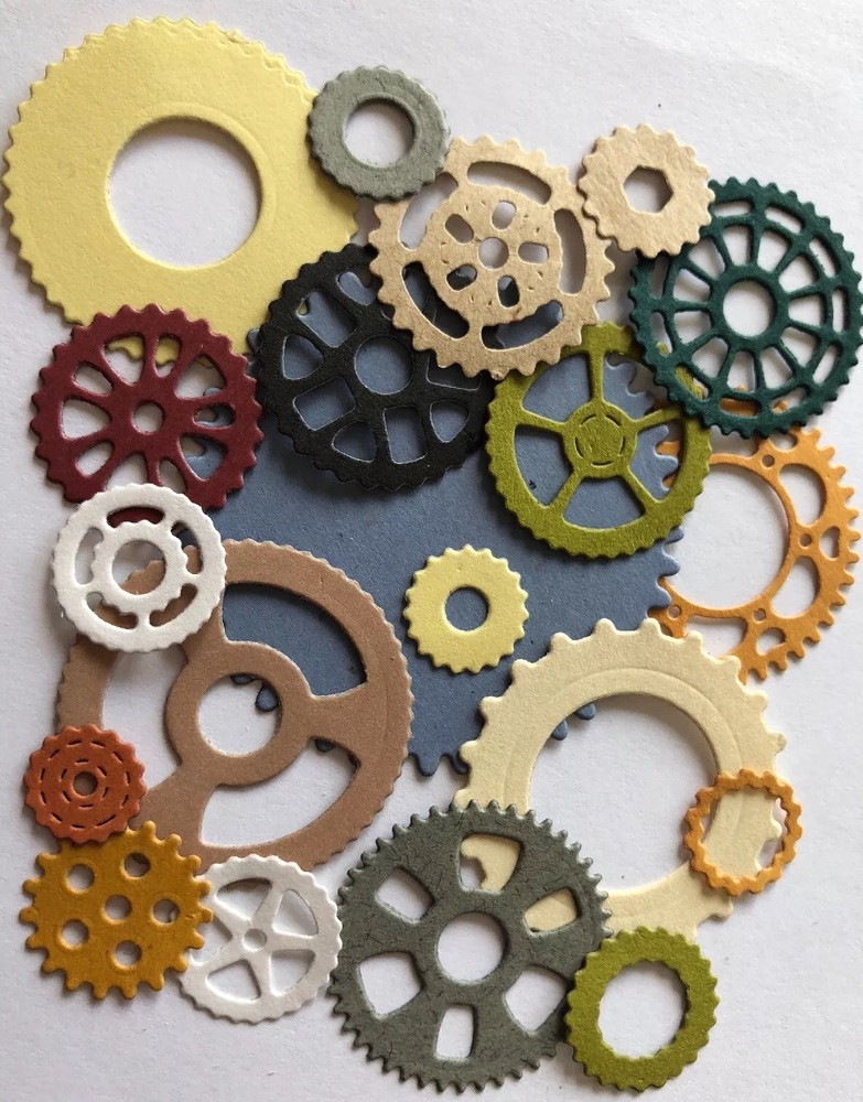 GEARS Die-Cuts(15pc)Steampunk •Cog•Metal•Sprocket•Earthtone•Machine Antique•Spin
