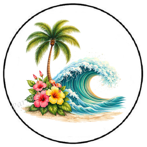 TROPICAL BEACH WAVE PALM TREES ENVELOPE SEALS LABELS STICKERS PARTY FAVORS
