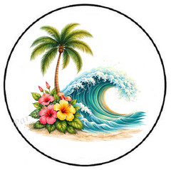 TROPICAL BEACH WAVE PALM TREES ENVELOPE SEALS LABELS STICKERS PARTY FAVORS