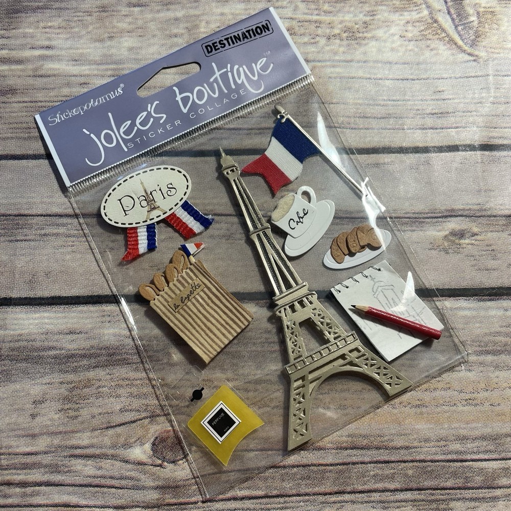 Jolee’s Boutique PARIS France Flag Cafe Sketch Pad Eiffel Stickers 8 Pieces NIP