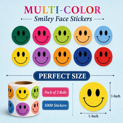 1000PCS Multi-Color Smiley Face Stickers 1 Inch – 2 Rolls of 500 Happy Face L…