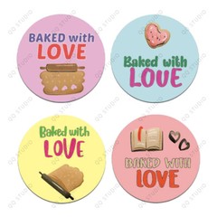 500pcs 1in Baked with Love Stickers Round Shaped Chrome Paper For Bakery Cafe