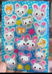 Japan Kawaii Twin Candy Rabbit And Friends Glitter Sticker Sheet