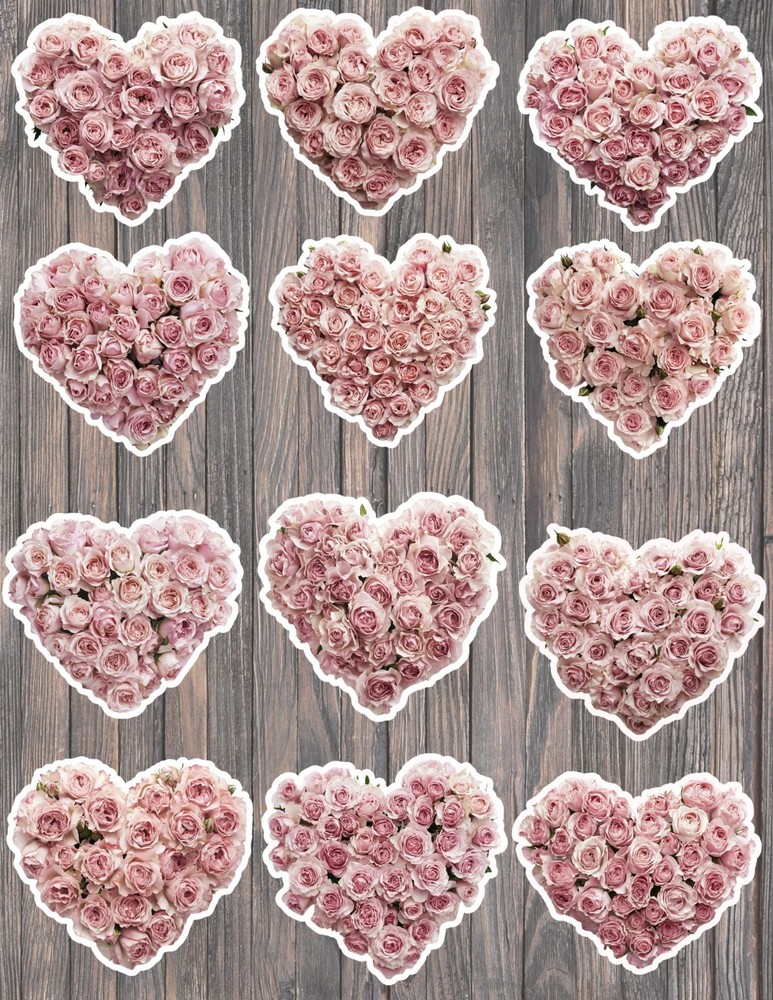 Heart Shaped Roses Die Cut Vinyl Stickers Set Scrapbooking Laptop Waterbottle