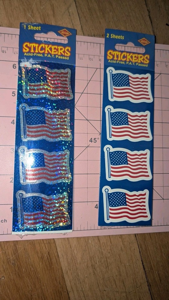 Beistle American Flag Stickers Lot Of 2 packs Prism/ Glossy New Pack Patriotic