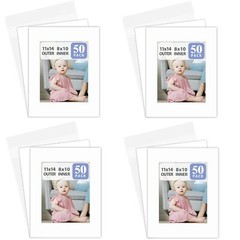 200 Pack 11×14 White Picture Mat Boards Fits 8×10 Acid-Free Backing + Clear Bags