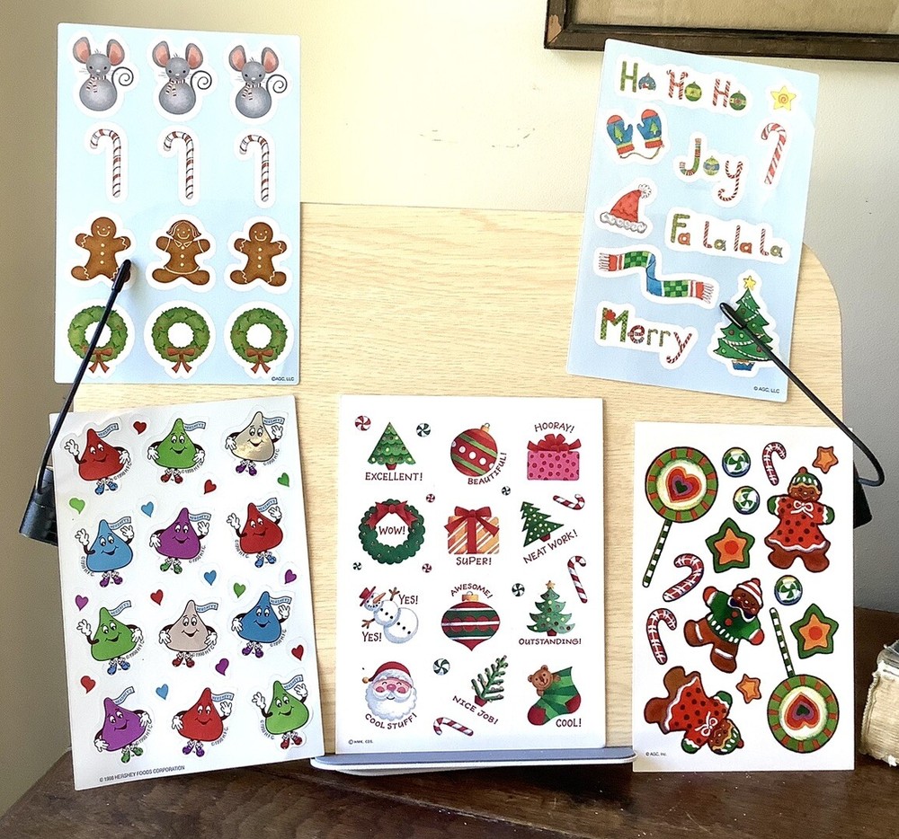 Mixed Lot of 5 Vintage Christmas Sticker Sheets 1998 Hershey Kisses HMK AGC