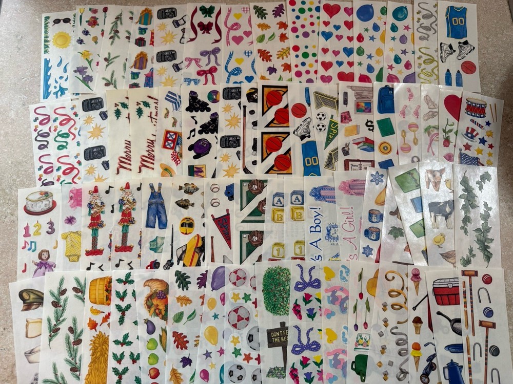 Lot of 65 Strip Sheets of Creative Memories Scrapbook Stickers, Some Vintage