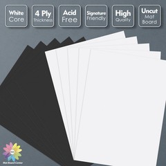 10 Pack 12×16 Inch Uncut Matte Boards White/Black Backing Center Prints Frames