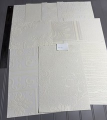10 Assorted Vintage Textured White Wallpaper Samples / Remnants. Set 5.