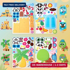 JOYIN 36 Pcs 9″x6″ Summer Make a face Stickers for Kids, Make Your Own Hawaii Po