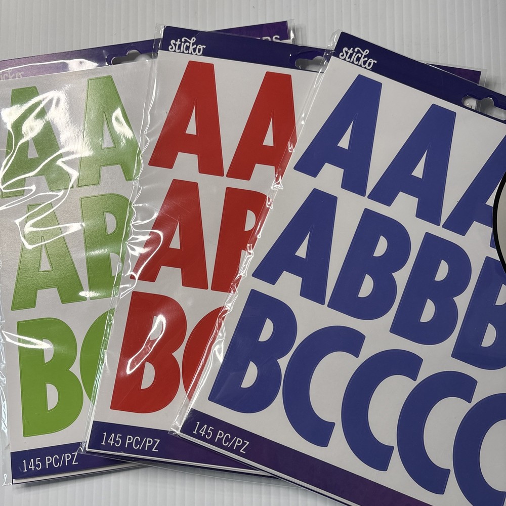 Sticko Stickers 145 Piece Red Green Blue Poster Alphabet and Numbers/Symbols Lot