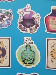 STICKERS x 10 Halloween Love Potion Witch Book Purple Crystal Vinyl Sticker HAL6