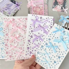 3 Sheets Love Heart Bow Face Gems Pink Blue Purple Glitter Gem Stickers Face Jew