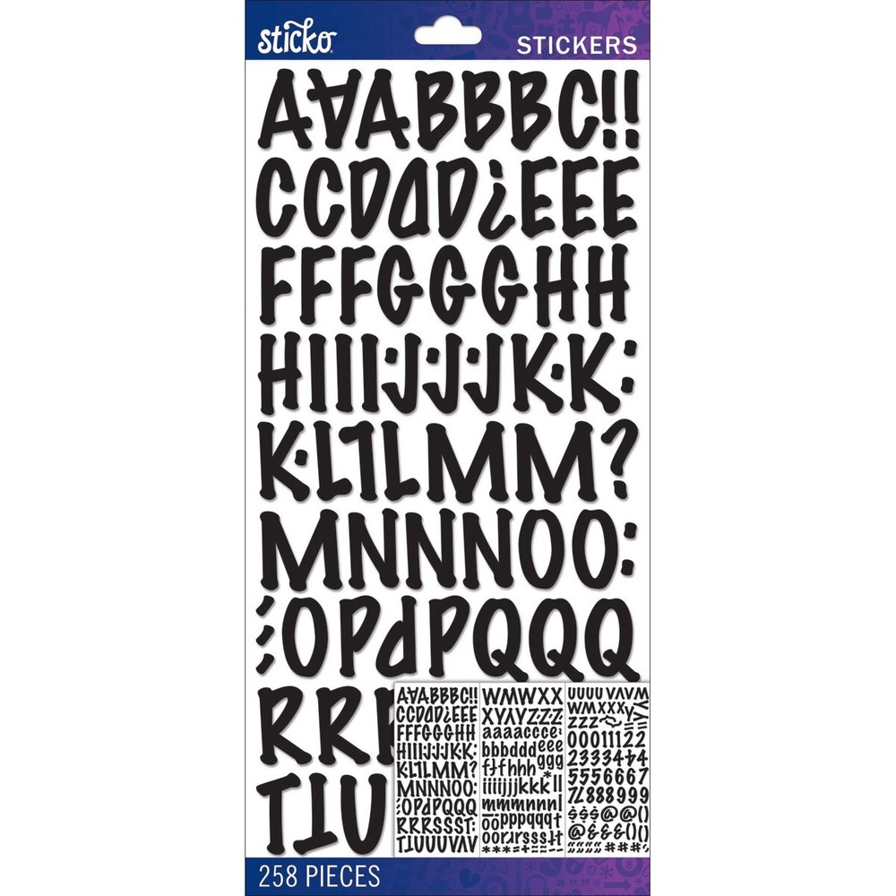 STICKO ALPHABET STICKERS – BLACK MARKER – MEDIUM – Approx 24mm – 3 SHEETS