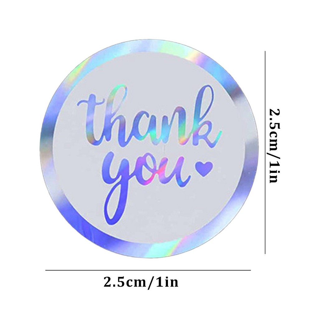 1.0″/1.5″ 500Pcs Round Thank You Stickers Holographic Silver Waterproof Stickers