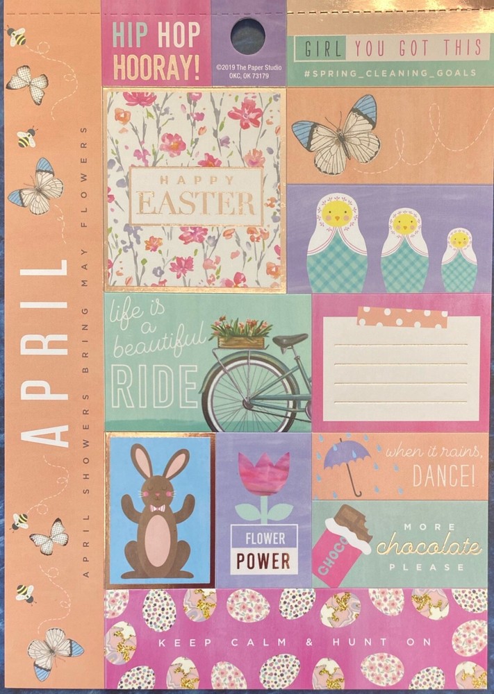 Calendar Month April Easter Spring Flower Foil Cardstock Scrapbook Stickers