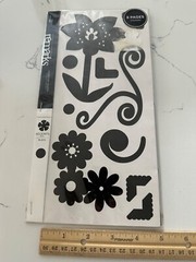 American Craft Remarks Decorative Sticker Bk Black Accent Bk 2 Flower Vine 50+PC