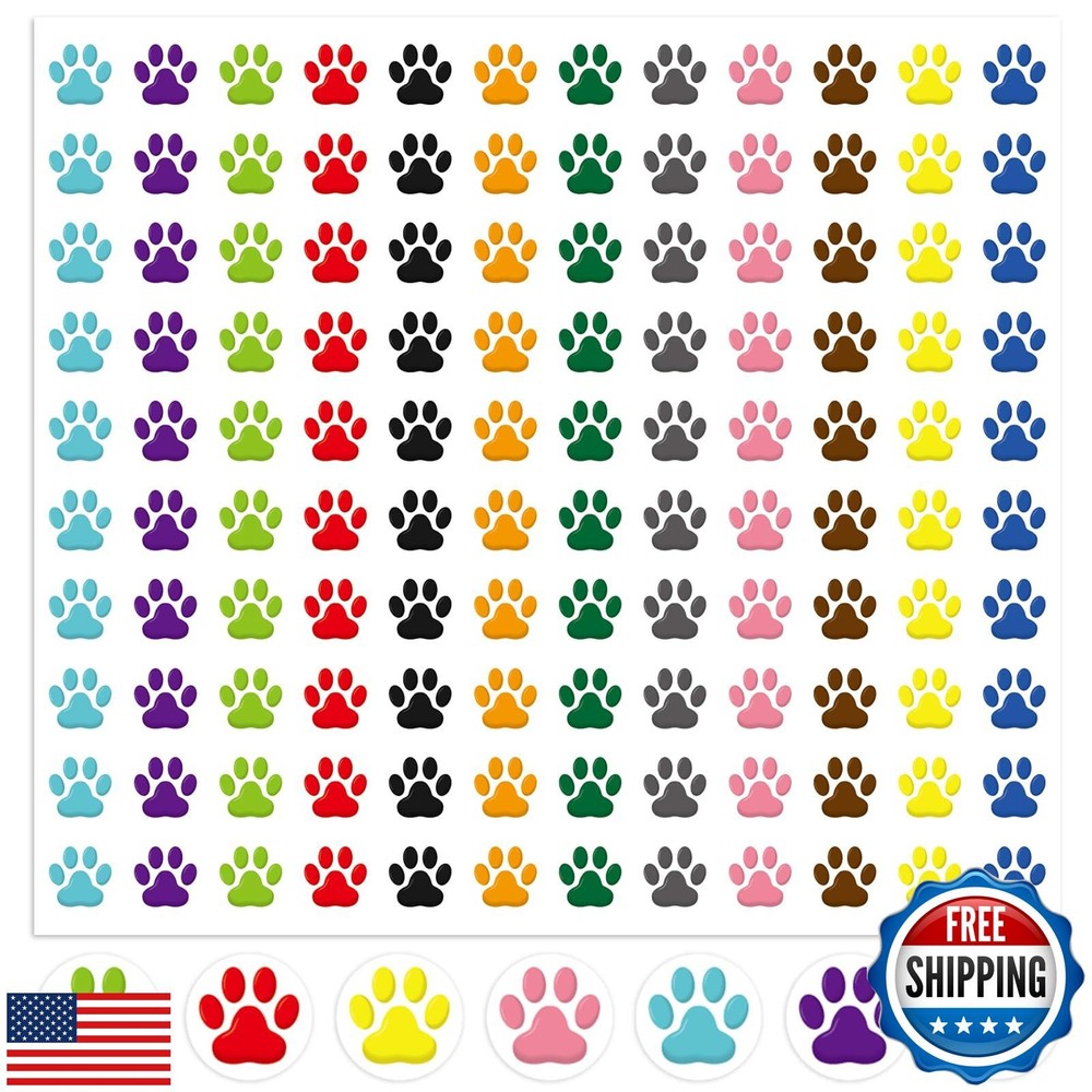 7200Pcs Paw Print Stickers, Colorful Mini Puppy Paw Stickers Classroom Teache