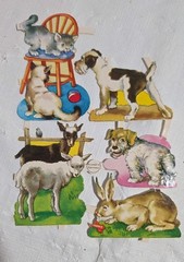 Vintage Embossed Die Cuts Victorian Dogs Cats Farm Animals Germany NOS Lot Of 2