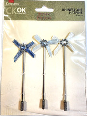 Creating Keepsakes Rhinestone Hatpins 3pc Metal Scrapbook Embellishments Bling